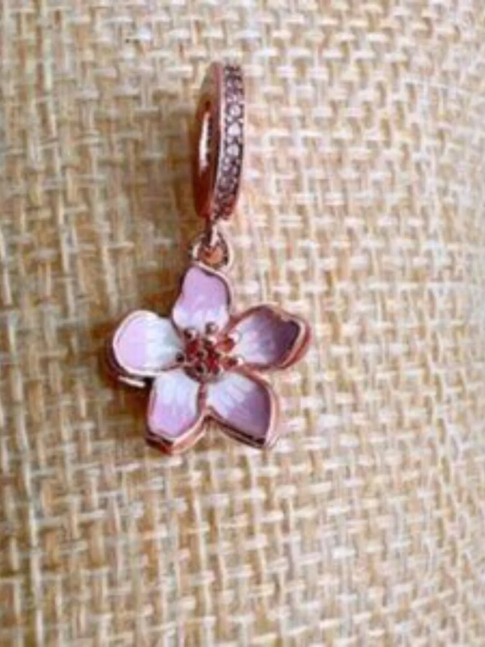 Rose Gold Plated Cherry Blossom Dangle Charm Fits Pandora Charm Bracelets